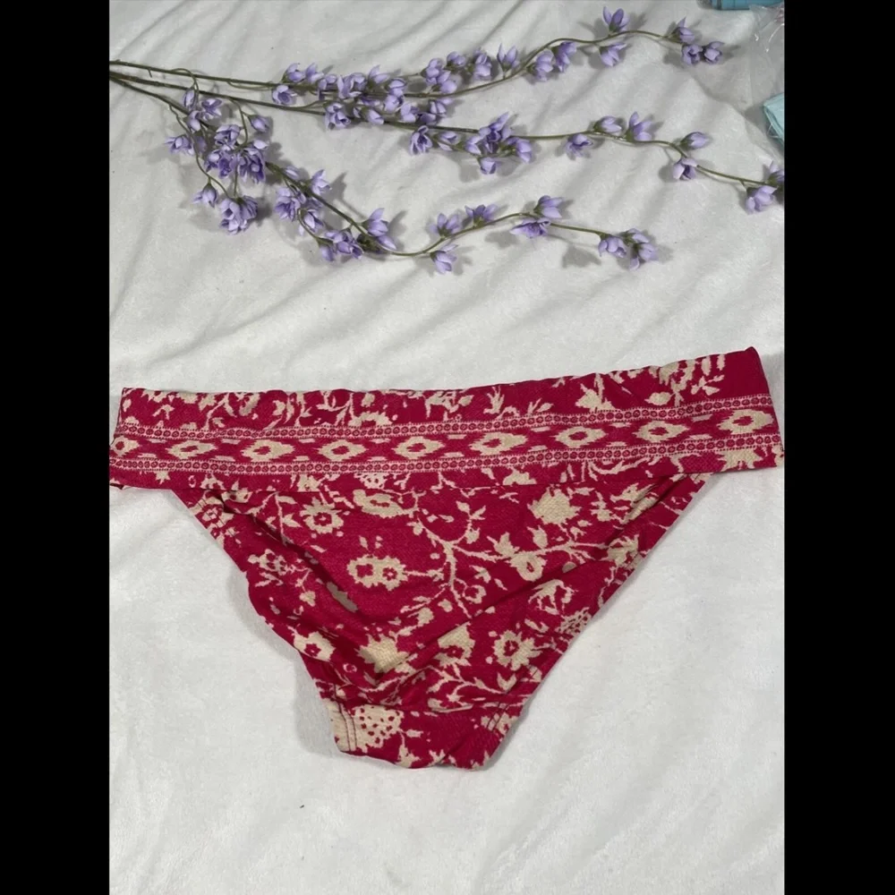 NEW Robin Piccone‎ 'Flora' Twist C Bikini Bottom Fuschia/Cream [SZ Large ]